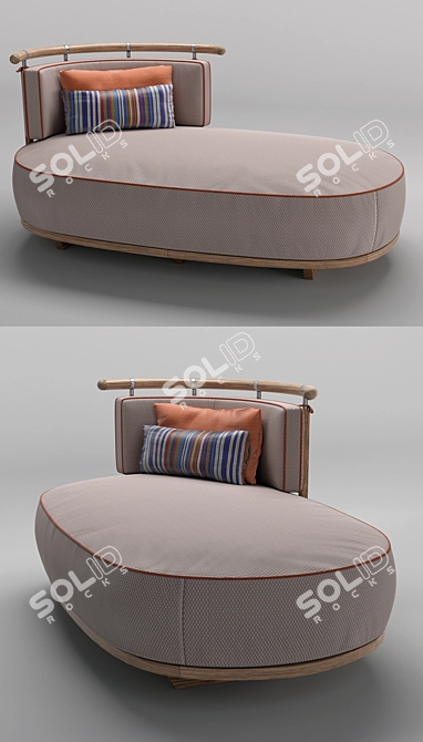 Marine-Inspired Teak Chaise Longue 3D model image 2