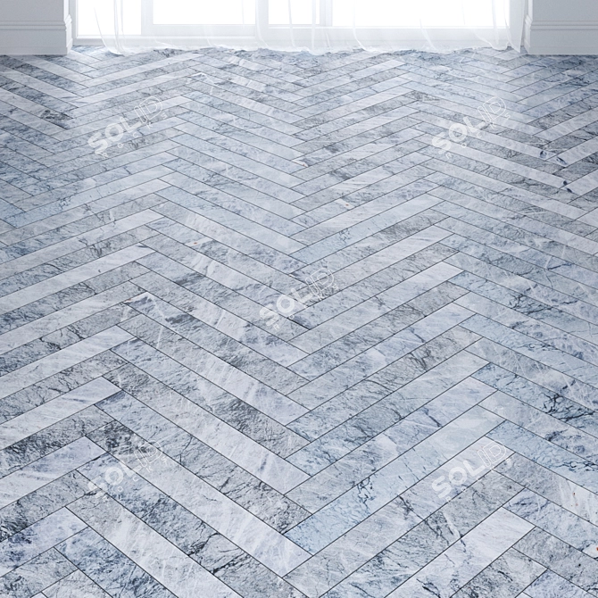 Blue Marble Floor Tiles: Chevron & Herringbone 3D model image 1