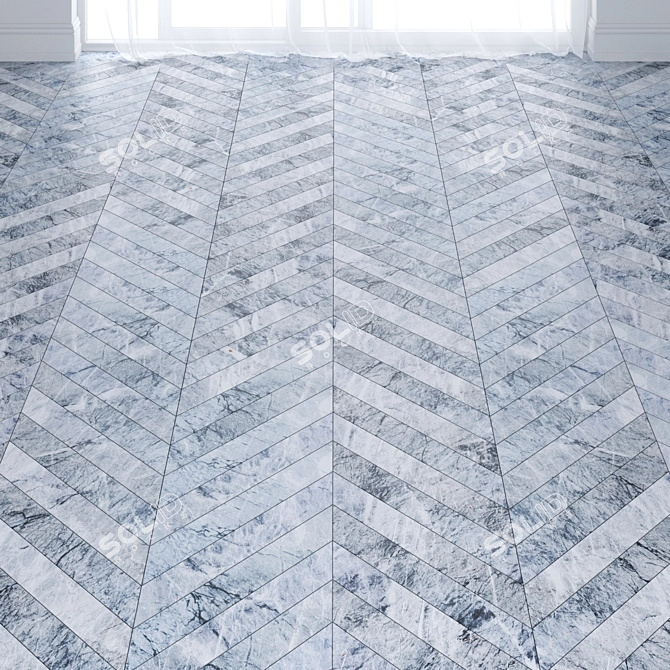 Blue Marble Floor Tiles: Chevron & Herringbone 3D model image 2