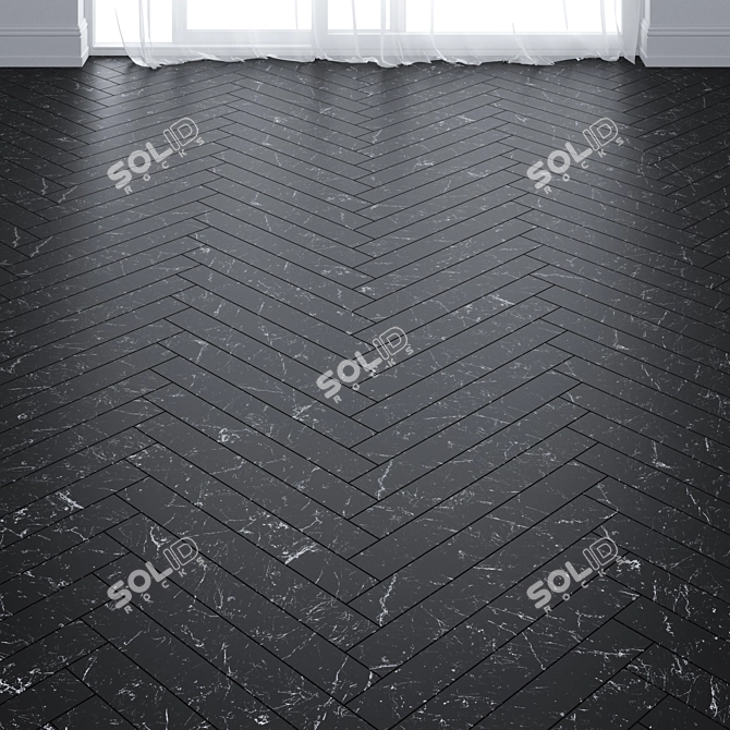Elegant Black Marble Floor Tiles in Chevron and Herringbone Layout 3D model image 1