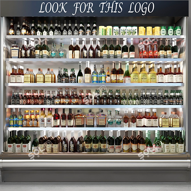 Supermarket Beverage Cooler: Cocktails, Juice, Water, Beer 3D model image 1