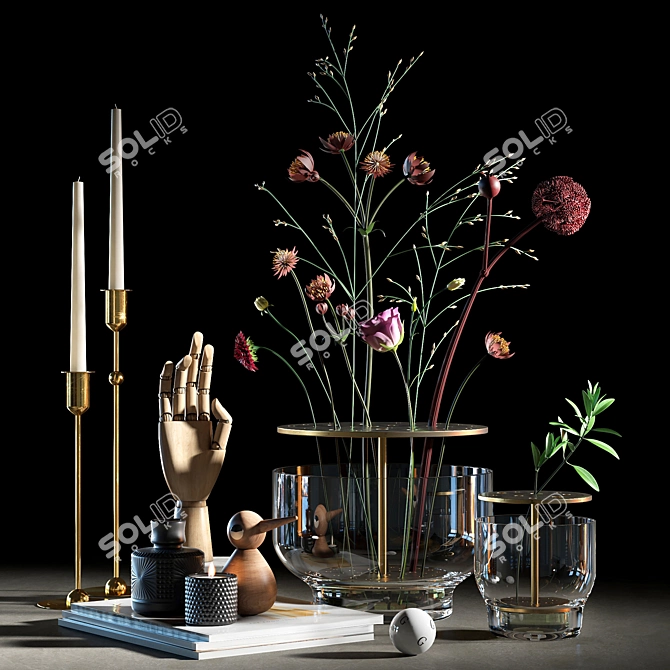 Elegant Decor Set: Vase, Birds, and Hand 3D model image 1