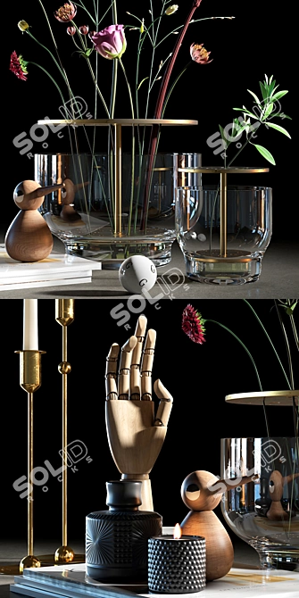 Elegant Decor Set: Vase, Birds, and Hand 3D model image 2