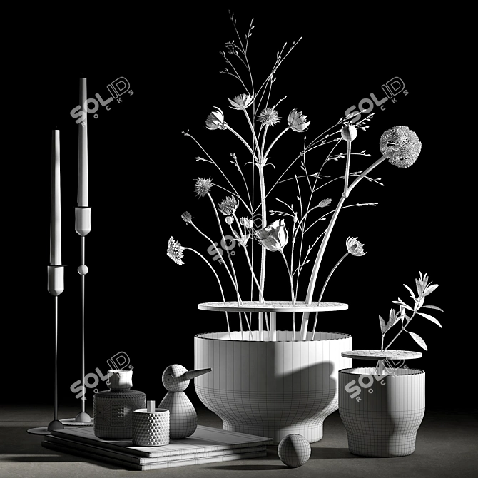 Elegant Decor Set: Vase, Birds, and Hand 3D model image 3