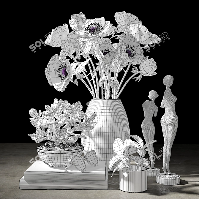 Marble Vase Anemone Set 3D model image 2