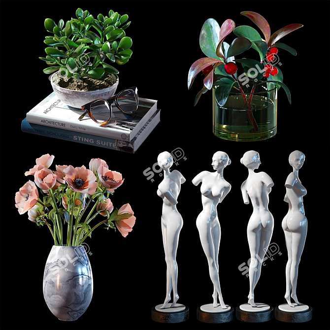 Marble Vase Anemone Set 3D model image 3