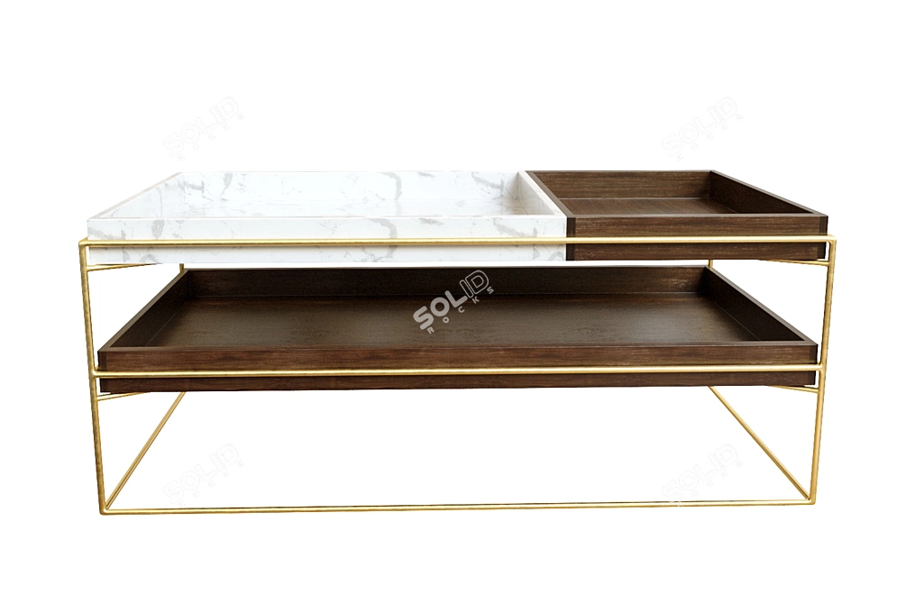 Stylish Marble & Metallic Coffee Table 3D model image 3