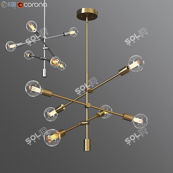 Modern Brass and Glass 6-Light Chandelier 3D model image 1