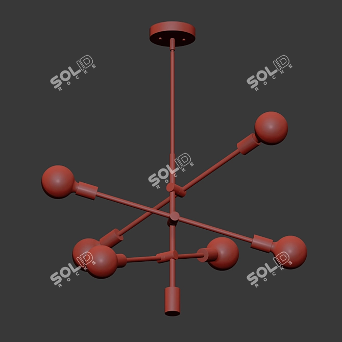 Modern Brass and Glass 6-Light Chandelier 3D model image 2