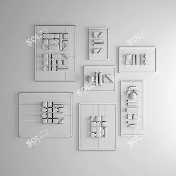 Elegant Gypsum Geometric Frame Set 3D model image 3