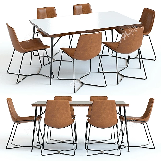 West Elm Paulson Table & Slope Chairs 3D model image 1