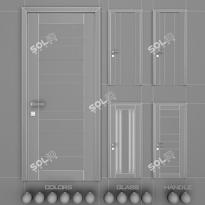 UNILACK U-Series Doors: 6 Colors, 4 Glass Options, 2 Handle Choices 3D model image 3