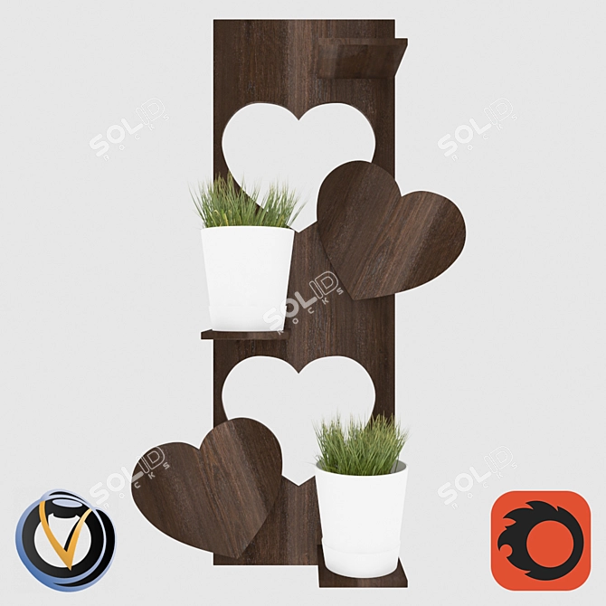 Floral Wood Display Shelf 3D model image 1