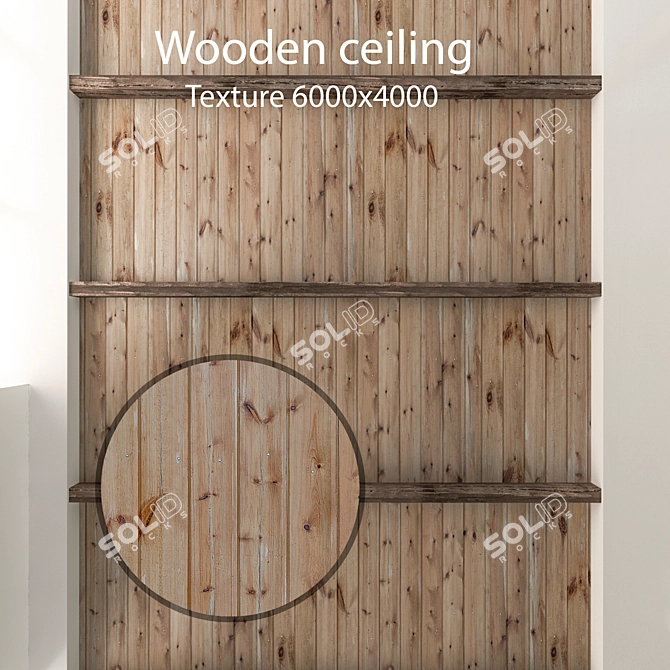 Rustic Wooden Ceiling with Beams 3D model image 1
