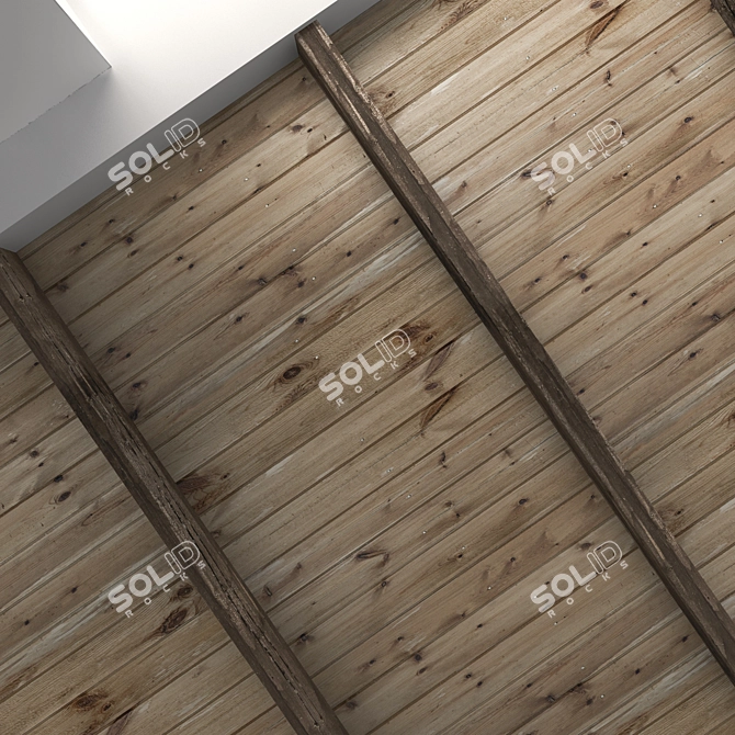 Rustic Wooden Ceiling with Beams 3D model image 2