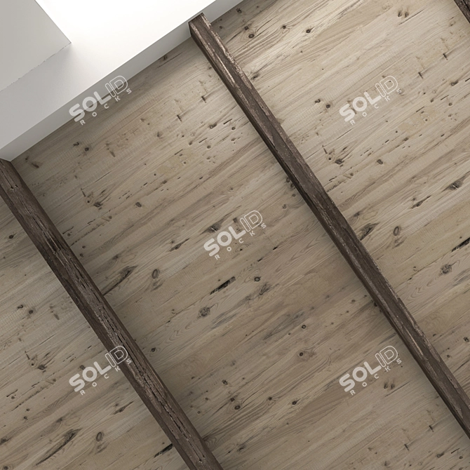 Rustic Wood Ceiling with Beams 3D model image 2
