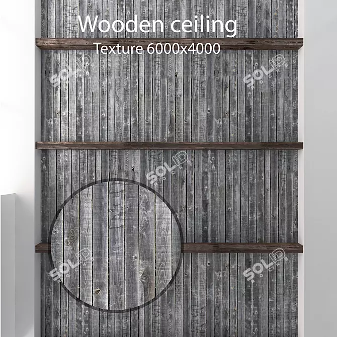 Title: Rustic Wooden Ceiling with Beams 3D model image 1