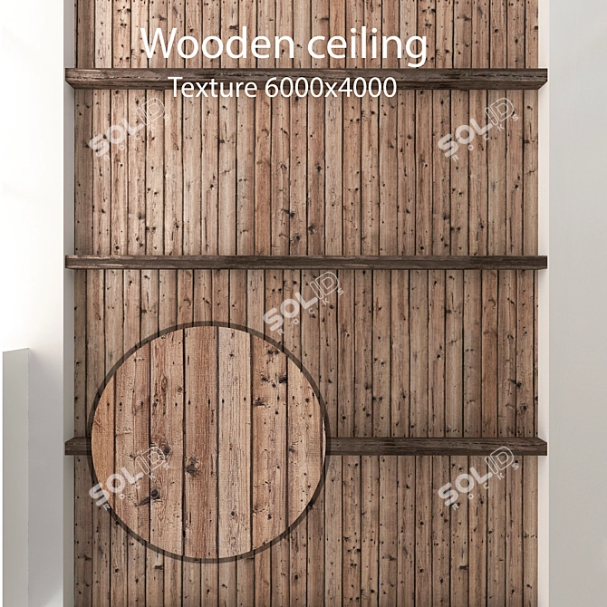 Rustic Wood Ceiling with Beams 3D model image 1