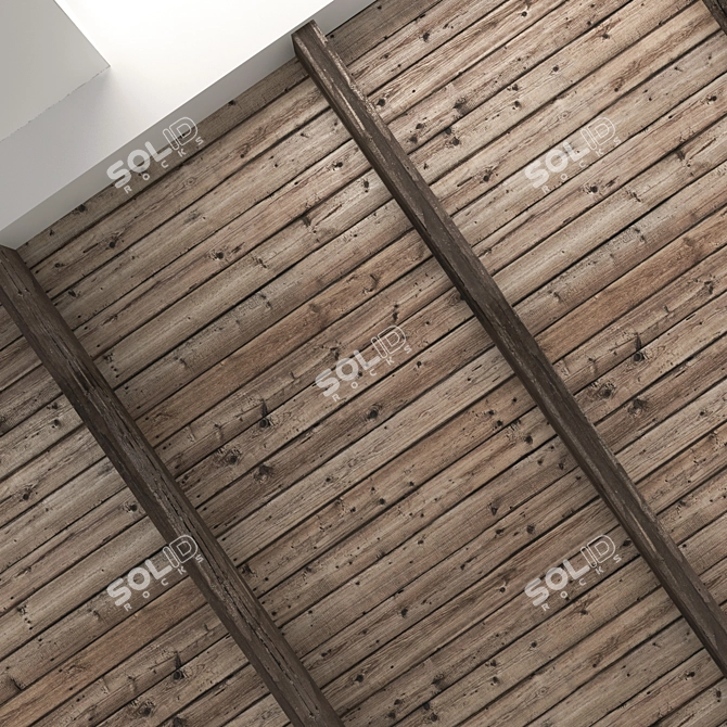 Rustic Wood Ceiling with Beams 3D model image 2