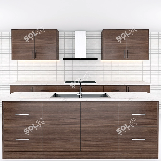 Modern Wooden Kitchen: Elegant and Functional 3D model image 1