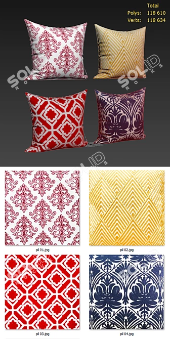 Decorative Pillow Set 251: Stylish & Cozy 3D model image 2