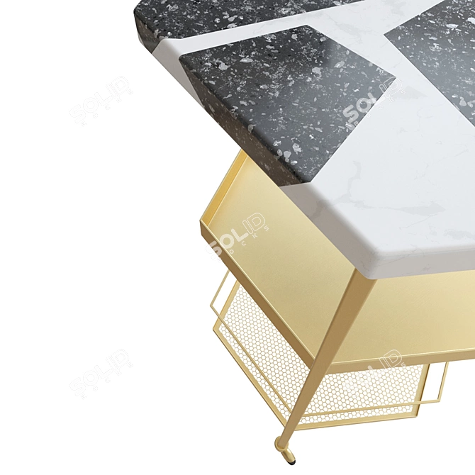 Golden Elegance Ceramic Bar Cart 3D model image 2