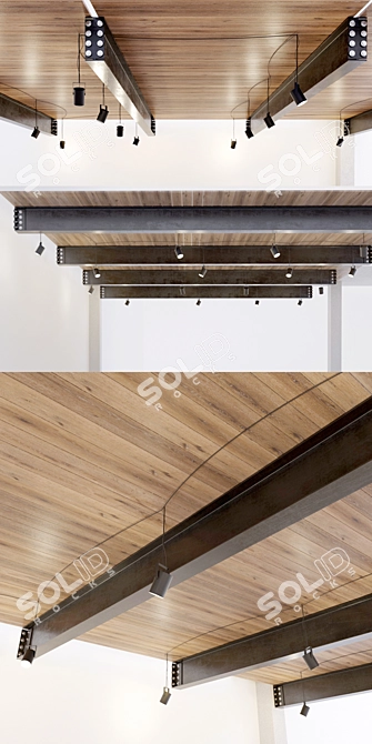 Title: Elegant Wood-Clad Metal Ceiling 3D model image 3