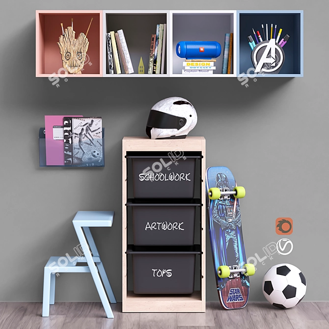 Compact Furniture Set with Kids Accessories 3D model image 1