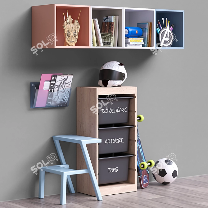 Compact Furniture Set with Kids Accessories 3D model image 2