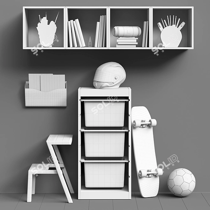 Compact Furniture Set with Kids Accessories 3D model image 3