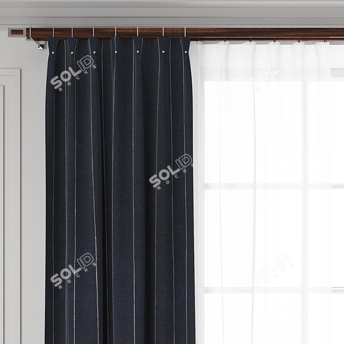 Stripe Blue Curtain 3D model image 2