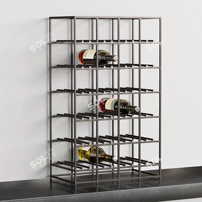 Industrial Iron Wine Rack: 3-Bottle Holder 3D model image 1