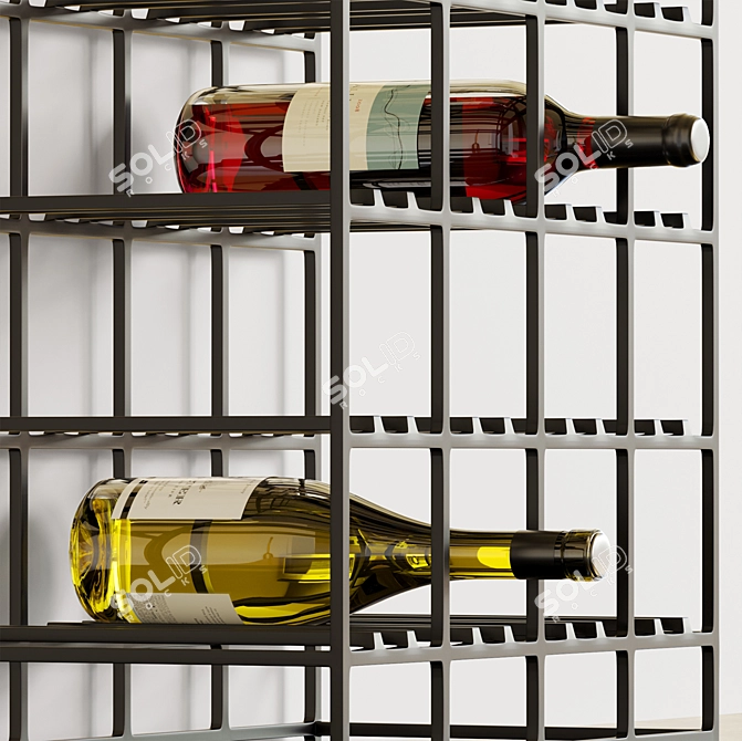 Industrial Iron Wine Rack: 3-Bottle Holder 3D model image 2