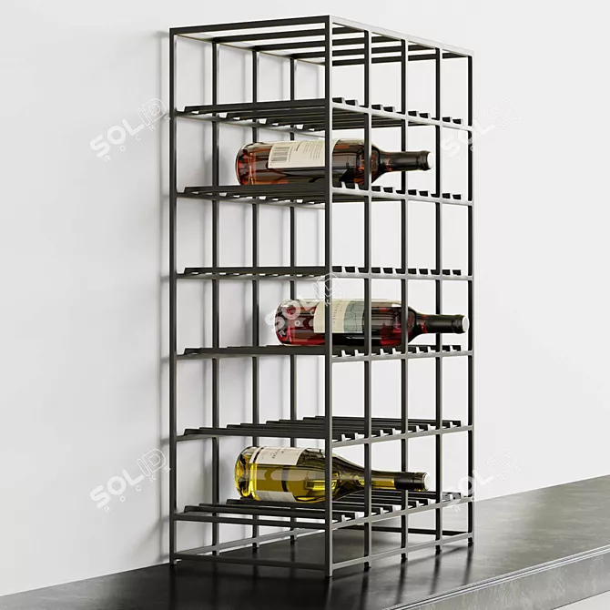 Industrial Iron Wine Rack: 3-Bottle Holder 3D model image 4