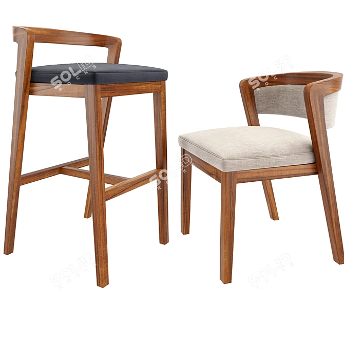 Elegant Venus Bar Stool & Dining Chair 3D model image 1