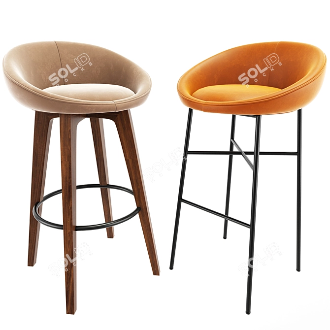 Elegant Bloom Bar Stool Set with Wood and Metal Legs 3D model image 1