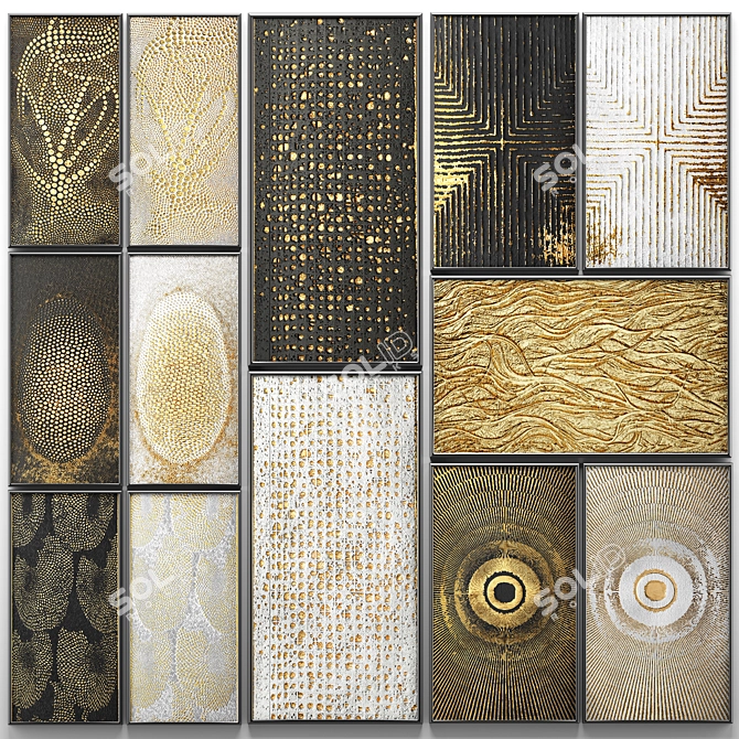 Gold Luxe Wall Art Collection 3D model image 1