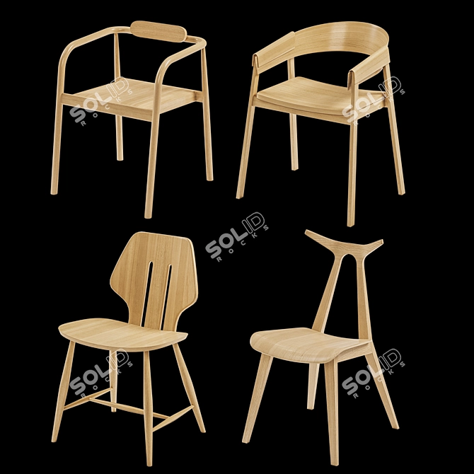 Sleek Wood Dining Chairs 3D model image 1