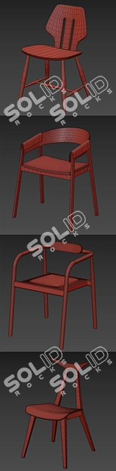 Sleek Wood Dining Chairs 3D model image 3