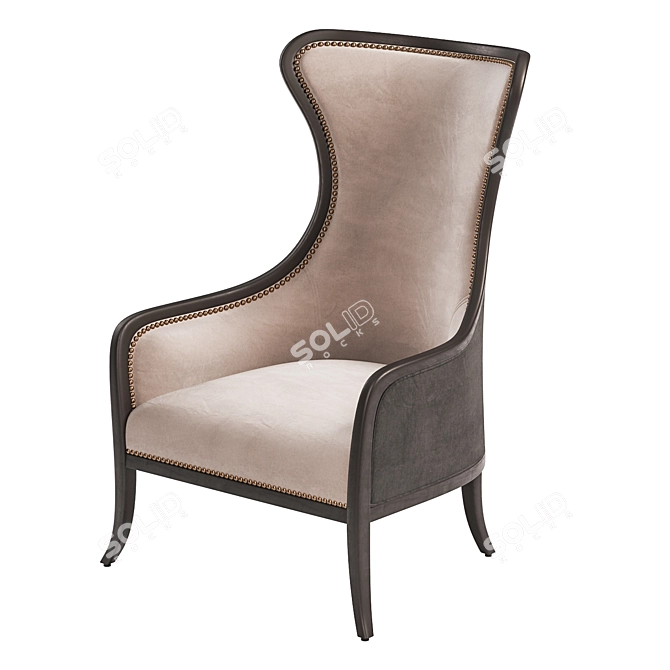 Zander Wing Chair: Elegant Linen Upholstery & Handapplied Weathered Black Finish 3D model image 1