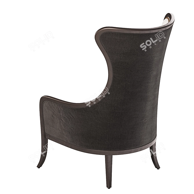 Zander Wing Chair: Elegant Linen Upholstery & Handapplied Weathered Black Finish 3D model image 2