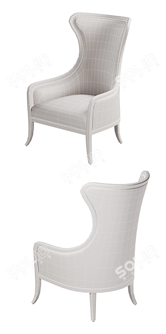 Zander Wing Chair: Elegant Linen Upholstery & Handapplied Weathered Black Finish 3D model image 3