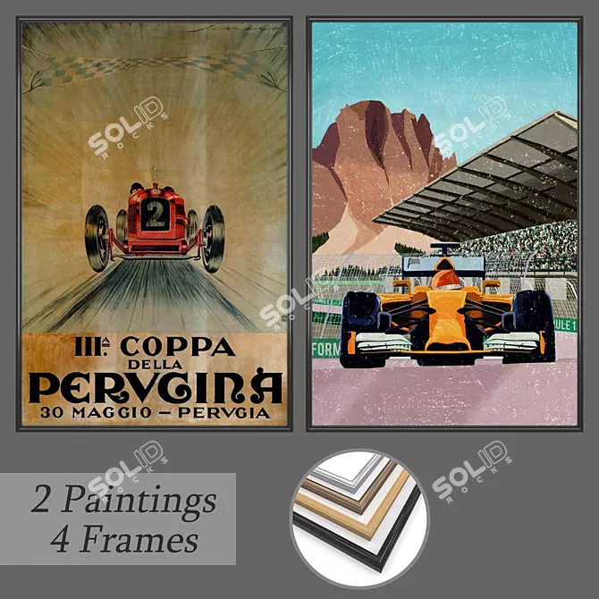 Artistic Set: 2 Paintings & 4 Frames 3D model image 1