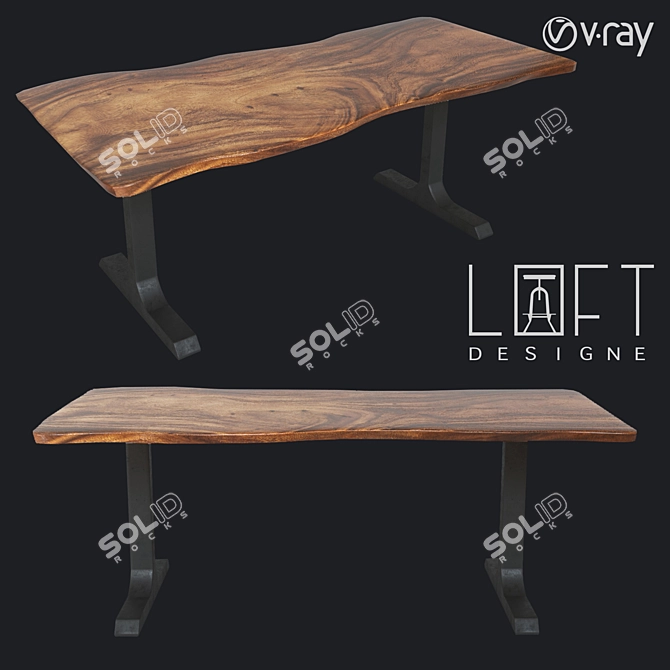 LoftDesigne 6204: Stylish Wood and Metal Table 3D model image 1