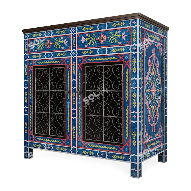 Moroccan-inspired Hand-Painted Cedar Dresser 3D model image 1