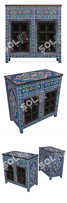 Moroccan-inspired Hand-Painted Cedar Dresser 3D model image 2