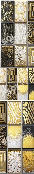 Gold Luxe Wall Decor: Collection of 15 Modern Paintings 3D model image 2