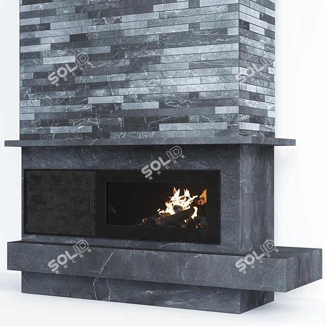 Sleek Stone Fireplace 3D model image 2