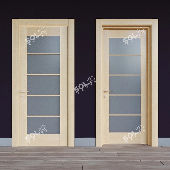 European Birch Glass Door 3D model image 1