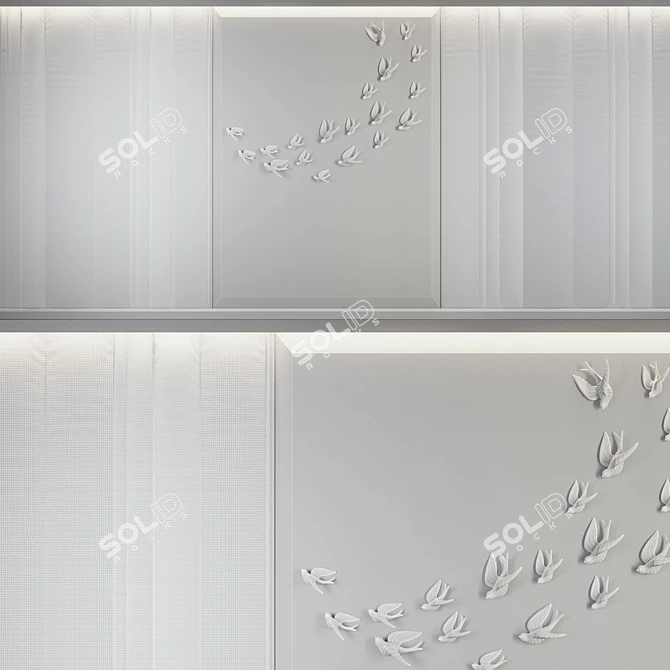 Gulls Decor Panel: Stylish Wall Decoration 3D model image 3